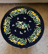 Black Marble Round Table – Handmade Pietra Dura Inlay with Semi-Precious Stone Floral & Bird Art – Luxury Home Decor Unique Handicrafts IND